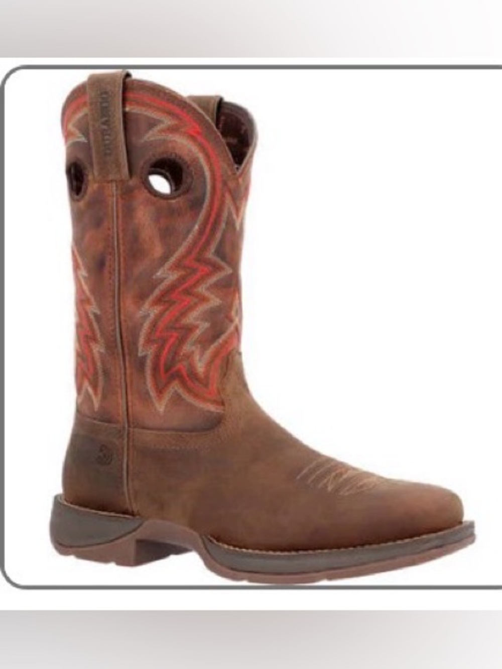 Durango Brown Leather Western Boots with Red Stitching. Slip & oil resistant